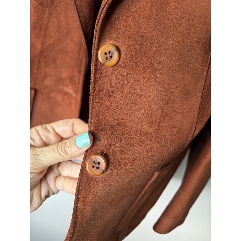 VTG 1970s Suede Button Blazer 5/6 Small 32” Bust Argentina Burnt Cognac - Picture 5 of 15